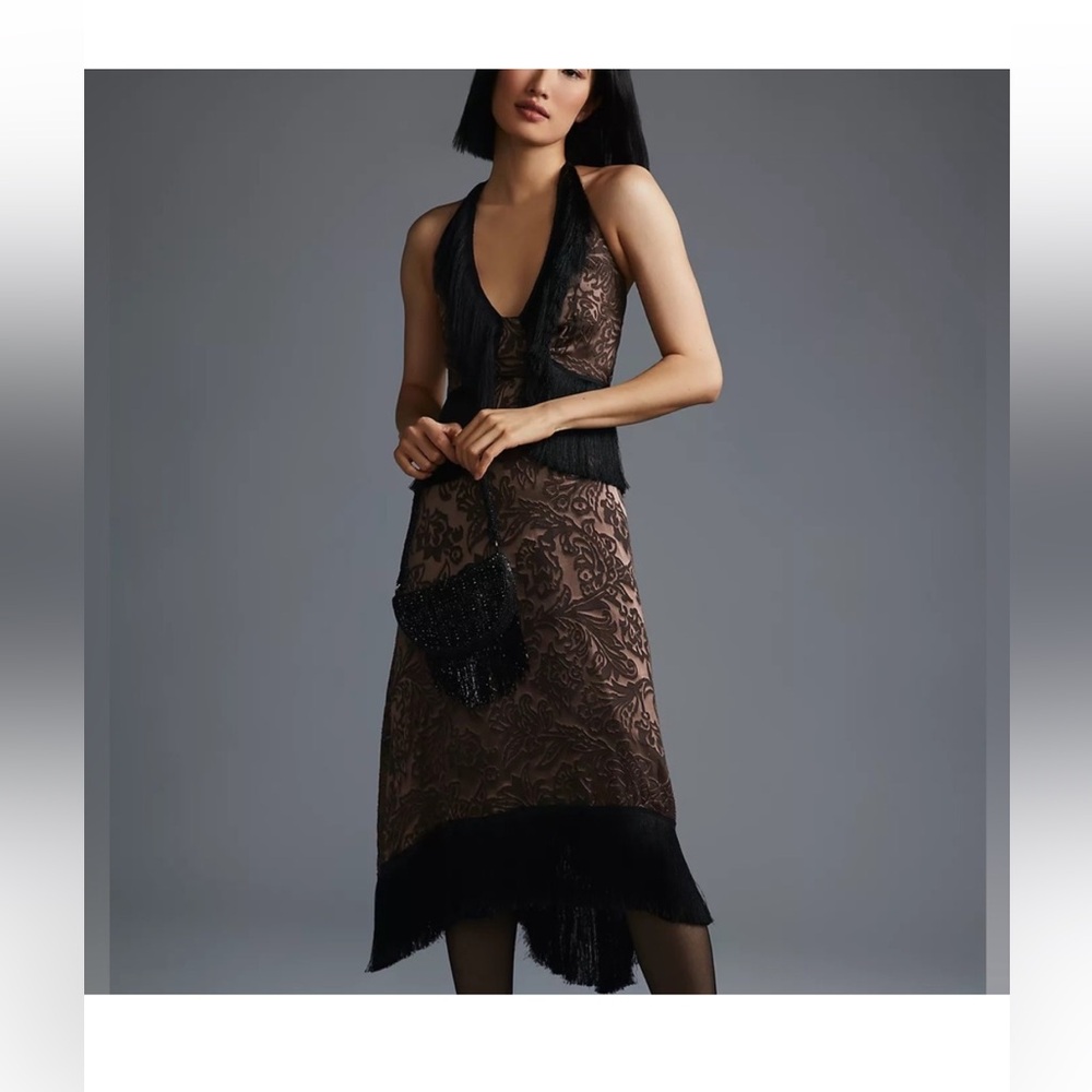 Anthropologie Fringe Halter Dress